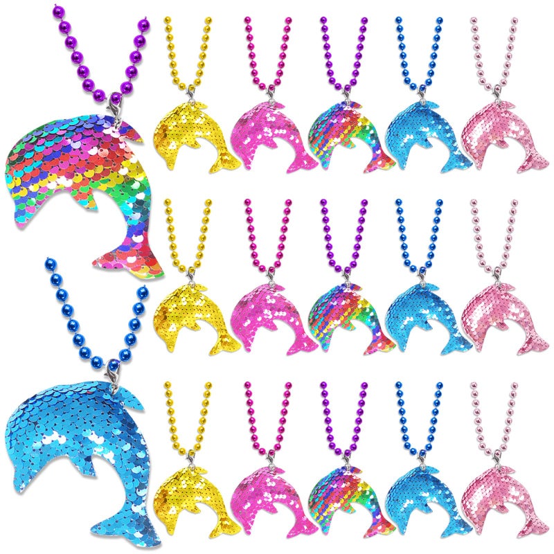 CiciBear 15 Pack Dolphin Sequin Necklace Party Favors with Mardi Gras Beads for Sea World Themed Party Favors Home Decorations FestivalsWedding Birthday Celebrations 5 Colors - Image 3