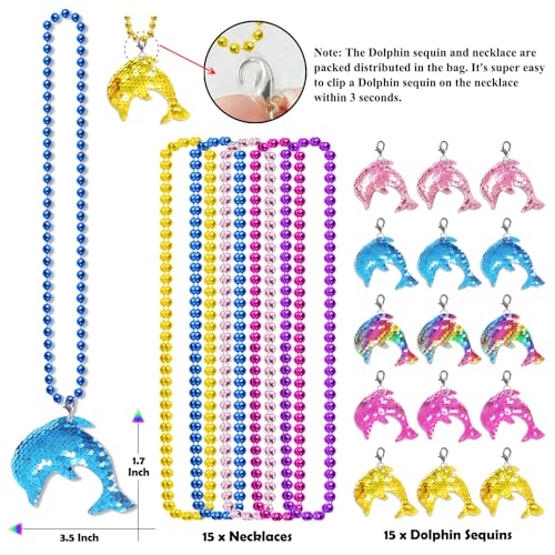 CiciBear 15 Pack Dolphin Sequin Necklace Party Favors with Mardi Gras Beads for Sea World Themed Party Favors Home Decorations FestivalsWedding Birthday Celebrations 5 Colors - Image 5