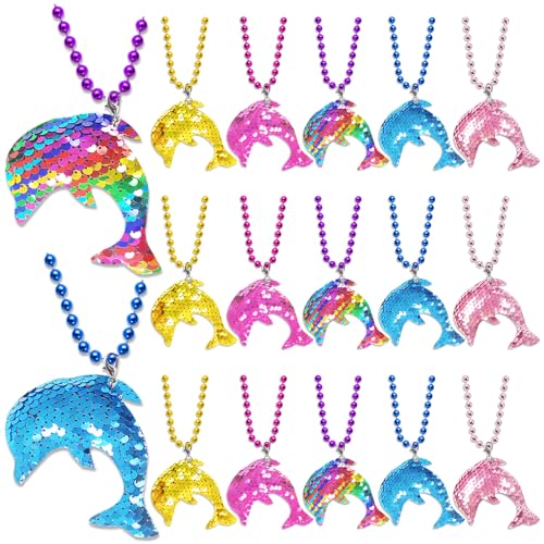 CiciBear 15 Pack Dolphin Sequin Necklace Party Favors with Mardi Gras Beads for Sea World Themed Party Favors Home Decorations FestivalsWedding Birthday Celebrations 5 Colors - Image 1
