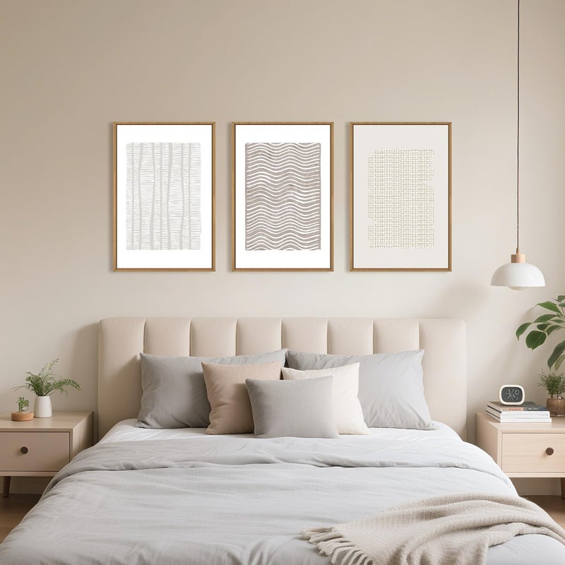 Aryroi Large Abstract White and Beige Framed Canvas Wall Art,Geometric Dot and Line Wall Decor,Modern Wave Lines Artwork,Neutral Minimalist Shapes Art Print for Living Room,Bedroom,Office- 24"x36"x3 - Image 5