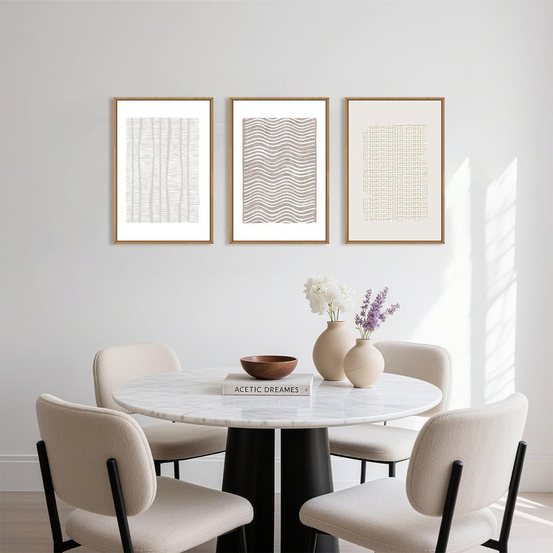 Aryroi Large Abstract White and Beige Framed Canvas Wall Art,Geometric Dot and Line Wall Decor,Modern Wave Lines Artwork,Neutral Minimalist Shapes Art Print for Living Room,Bedroom,Office- 24"x36"x3 - Image 4