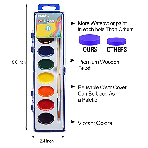 Ezzgol Watercolor Paint Sets Bulk Pack of 24, Ezzgol 8 Colors Washable Paint Sets for Kids, Quality Water Color Wooden Brushes, Perfect for Preschool Classroom - Image 4