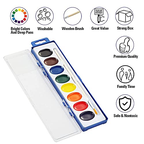 Ezzgol Watercolor Paint Sets Bulk Pack of 24, Ezzgol 8 Colors Washable Paint Sets for Kids, Quality Water Color Wooden Brushes, Perfect for Preschool Classroom - Image 2