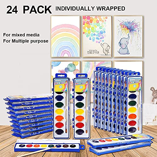 Ezzgol Watercolor Paint Sets Bulk Pack of 24, Ezzgol 8 Colors Washable Paint Sets for Kids, Quality Water Color Wooden Brushes, Perfect for Preschool Classroom - Image 5