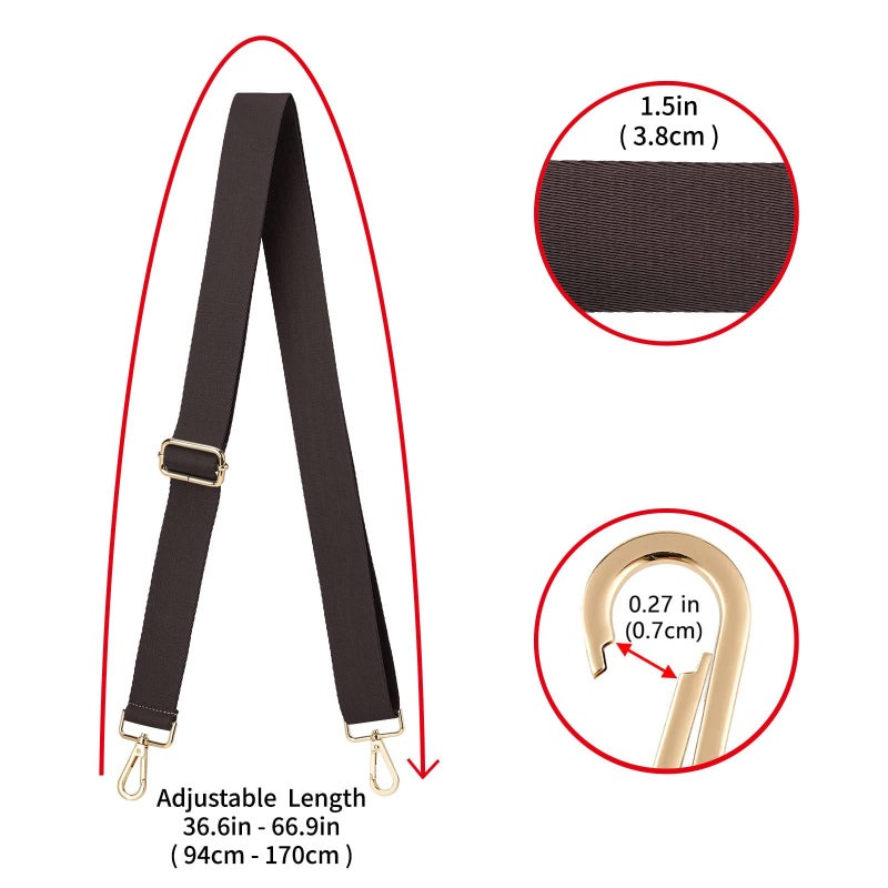 Coffee Nylon Shoulder Strap 80-140cm Adjustable Canvas Crossbody Bag Replacement Strap - Durable 3.8cm Width with Light Gold Buckle for Single Shoulder Bags - Image 3