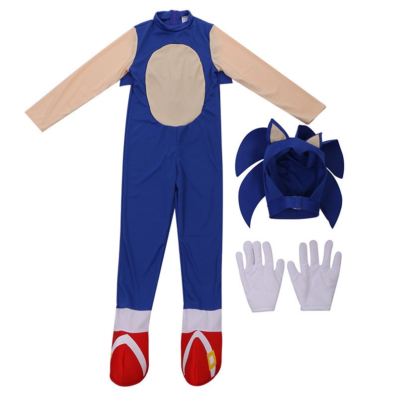 Sonic hedgehog costume childrens lightning mouse jumpsuit Anime Sound Boy cosplay game play suit Clothing + headgear + gloves