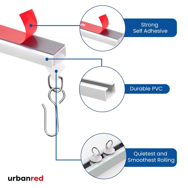 UrbanRed Self Adhesive Curtain Track (5 Meter, 16.4 ft) for Smooth Ceiling or Wall - No Drill, Screws, Ceiling Curtain Track, Curtains Rod, Ceiling Mount, Adhesive Curtains Rod (Non-Flexible) - Image 4