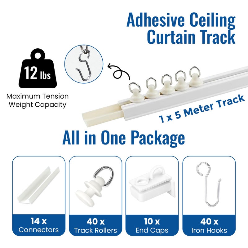 UrbanRed Self Adhesive Curtain Track (5 Meter, 16.4 ft) for Smooth Ceiling or Wall - No Drill, Screws, Ceiling Curtain Track, Curtains Rod, Ceiling Mount, Adhesive Curtains Rod (Non-Flexible) - Image 2