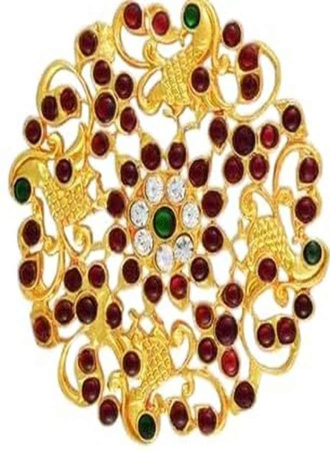 Traditional Gold Plated Temple Style Rakodi with Red & Green Stones for Women - Random ModeL - Pack of 1