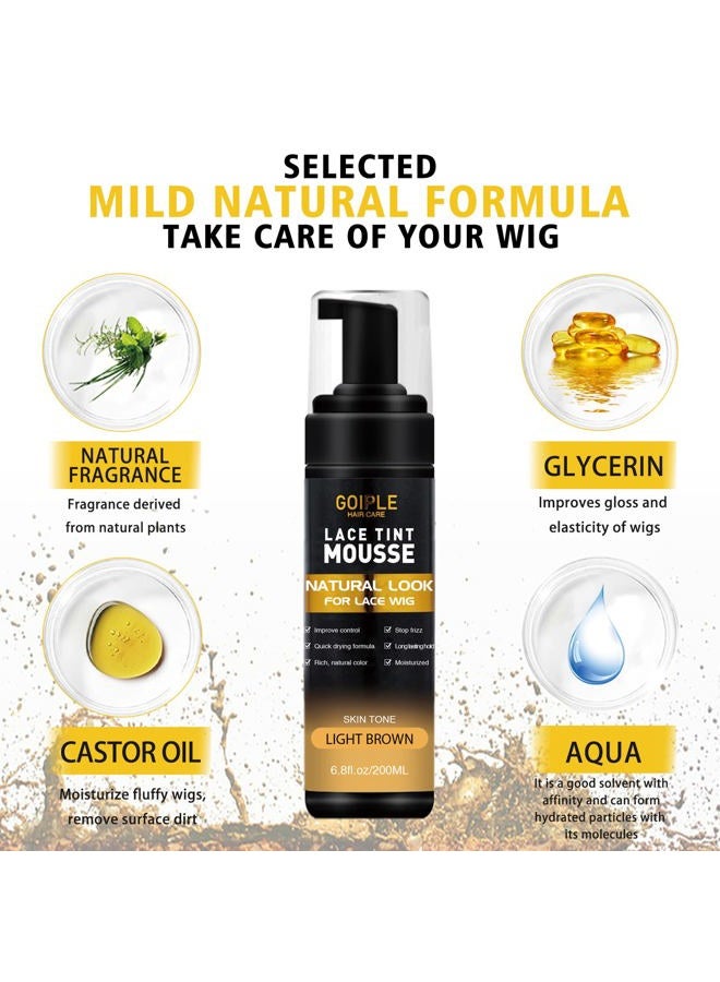 Goiple 6.8 fl oz Lace Tint Melting Hair Mousse for Women Wigs Tool Set Toupees and Hairpieces Natural Finishing Lace Color (Light Brown) - Image 2