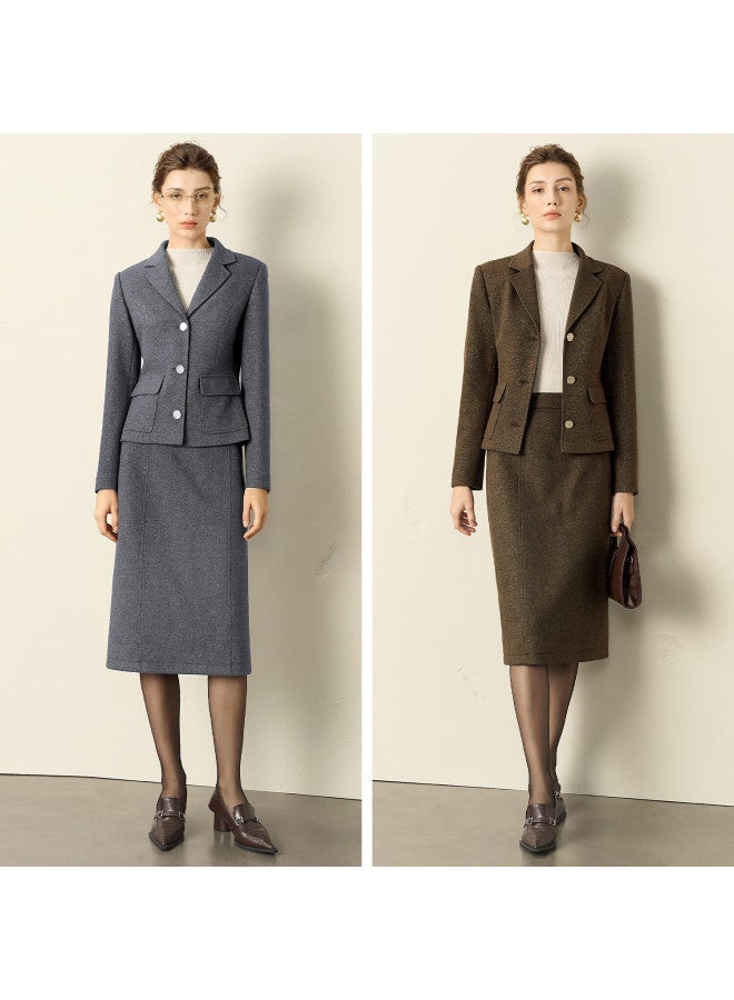Yanyee Wool A-line Skirt Women Autumn Winter Vintage Commuter Mid-length Versatile Wool Skirt Gray L - Image 1