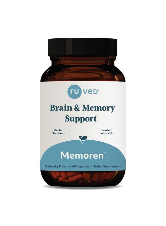 R-U VED Ruved Memoren, All-Natural Ayurvedic Focus and Memory Support with Ginkgo Biloba, Gotu Kola and Bacopa, Brain Health and Stress Care Supplement for Adults, 60 Vegetarian Capsules. - Image 1