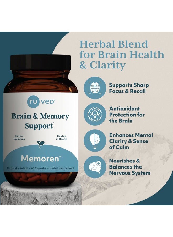 R-U VED Ruved Memoren, All-Natural Ayurvedic Focus and Memory Support with Ginkgo Biloba, Gotu Kola and Bacopa, Brain Health and Stress Care Supplement for Adults, 60 Vegetarian Capsules. - Image 2