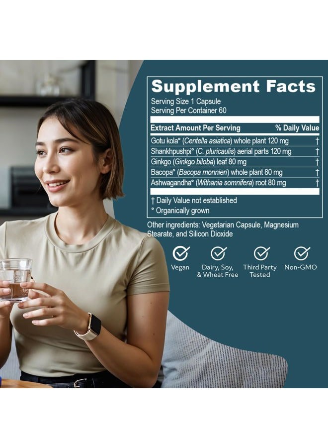 R-U VED Ruved Memoren, All-Natural Ayurvedic Focus and Memory Support with Ginkgo Biloba, Gotu Kola and Bacopa, Brain Health and Stress Care Supplement for Adults, 60 Vegetarian Capsules. - Image 3