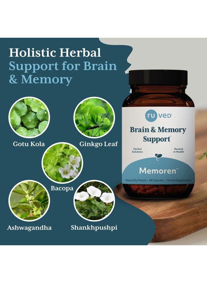 R-U VED Ruved Memoren, All-Natural Ayurvedic Focus and Memory Support with Ginkgo Biloba, Gotu Kola and Bacopa, Brain Health and Stress Care Supplement for Adults, 60 Vegetarian Capsules. - Image 4
