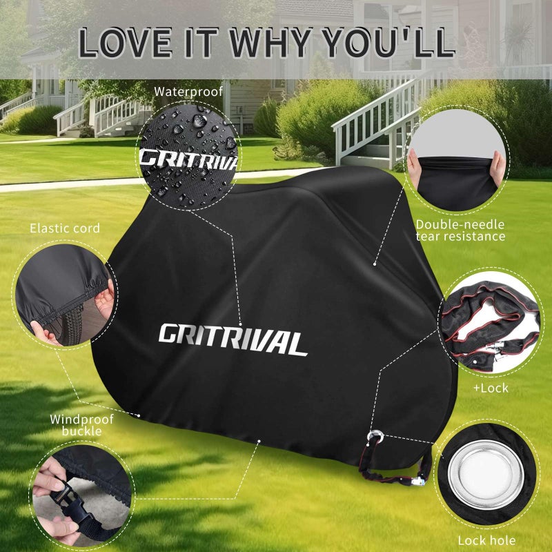 GRITRIVAL Bike Covers Outdoor Storage Waterproof. It Comes in 3 Colors and 2 Sizes. The Bike Cover is Equipped With a Bike Chain Lock - Image 3