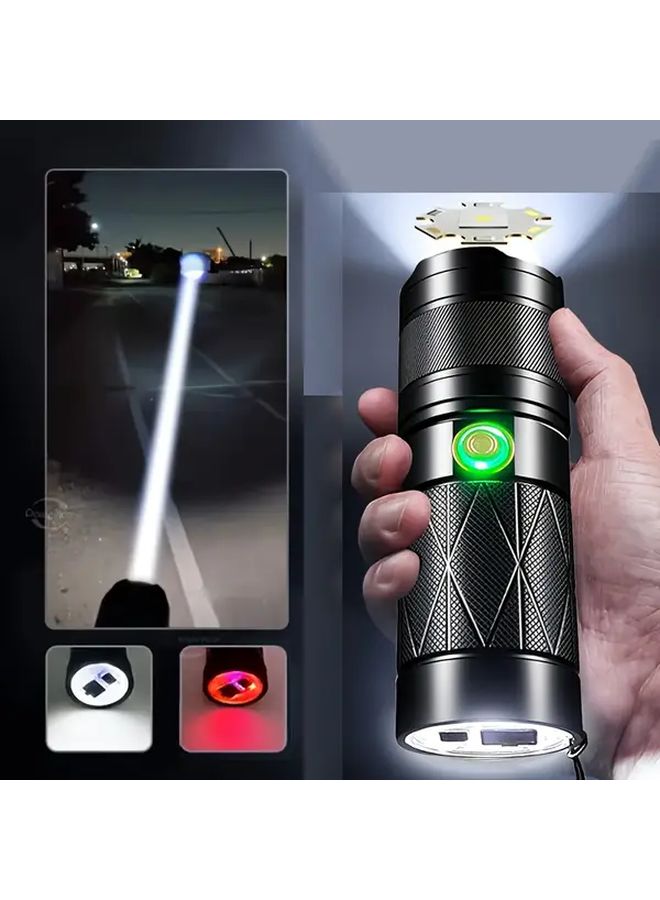 مصباح يدوي LED قابل لإعادة الشحن بسعة 6000 مللي أمبير مع عدسة إشعال للطوارئ والتخييم - أسود - Image 2