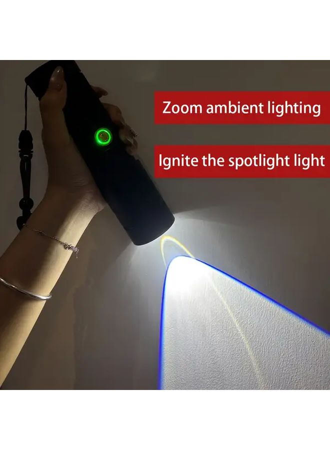 مصباح يدوي LED قابل لإعادة الشحن بسعة 6000 مللي أمبير مع عدسة إشعال للطوارئ والتخييم - أسود - Image 4