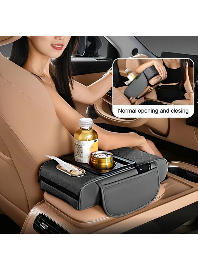 Multifunctional Car Armrest Box Organizer With Tissue Holder And Cup Holder Black And Red Regular Premium Faux Leather Storage Solution For Convenience And Style - Image 3