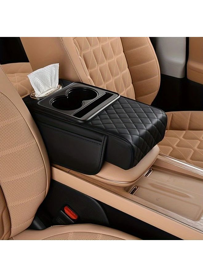 Multifunctional Car Armrest Box Organizer With Tissue Holder And Cup Holder Black And Red Regular Premium Faux Leather Storage Solution For Convenience And Style - Image 5