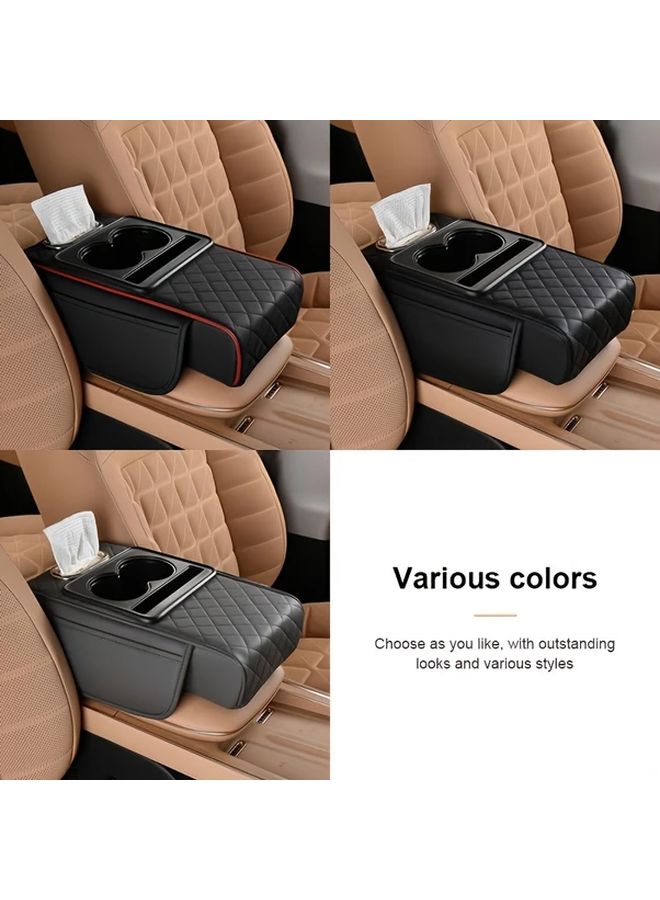 Multifunctional Car Armrest Box Organizer With Tissue Holder And Cup Holder Black And Red Regular Premium Faux Leather Storage Solution For Convenience And Style - Image 4