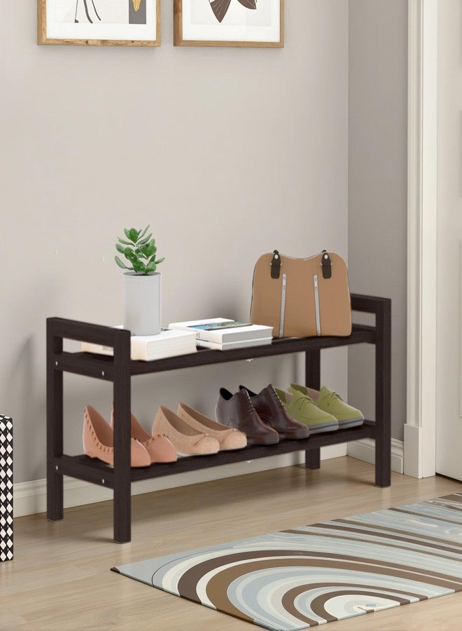 Haddockway Bamboo Shoe Rack for Closet, Free Standing Shoe Organizer with Smooth Round Rods & Convenient Handles, Stackable Shoe Storage Shelf for Entryway, Hallway(Brown, 2-Tier) - Image 2