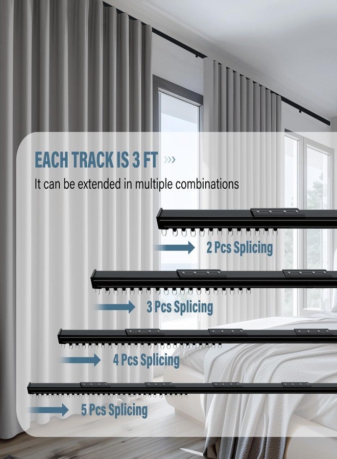 Hoeflife Curtain Track Ceiling Mount heavy duty sliding Curtains Tracks rails Rod System Room Divider with clips 3-6ft Black - Image 5