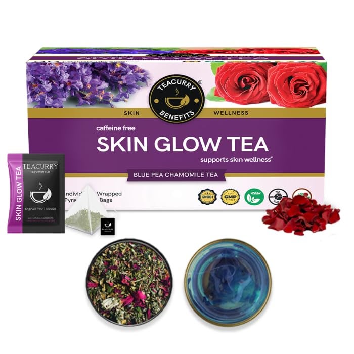 Teacurry Skin Glow Tea, Herbal Tea Bags, Caffeine Free (30 Teabags, 1 Month Pack) Pyramid Tea Bags, Helps Skin Detox For Rich Clear Glowing Skin, 60 Grams - Image 1