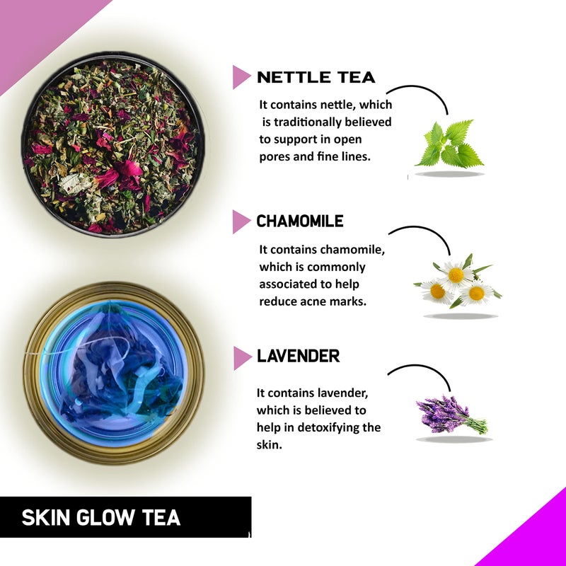 Teacurry Skin Glow Tea, Herbal Tea Bags, Caffeine Free (30 Teabags, 1 Month Pack) Pyramid Tea Bags, Helps Skin Detox For Rich Clear Glowing Skin, 60 Grams - Image 2
