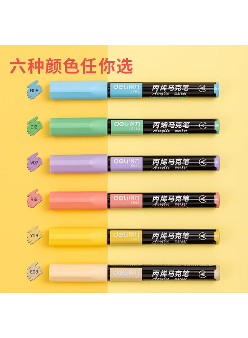 Deli Acrylic Marker Pen Set 2 mm , Waterproof ink , for Drawing on Glass , Ceramics , Pack of 6 Colors  - Image 3