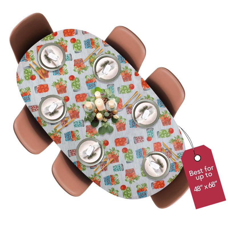 Covers For The Home Covers For The Home Deluxe Elastic Edged Flannel Backed Vinyl Fitted Table Cover  Garden to Table Pattern  Round Oblong Oval  Fits Tables up to 48 W x 68 L