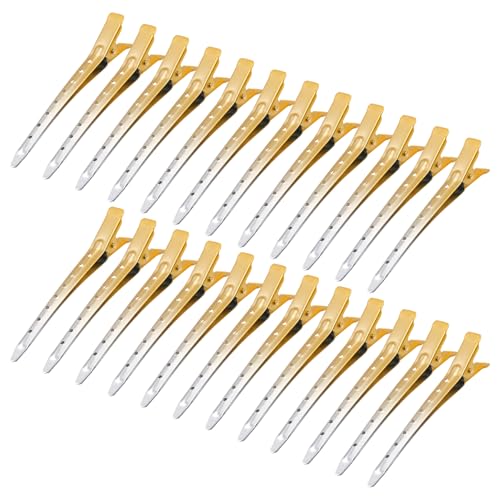 Bantoye 24 Packs Duck Bill Clips, Bantoye 3.35 Inches Rustproof Metal Alligator Curl Clips with Holes for Hair Styling, Hair Coloring, Matte Gradient Gold - Image 1