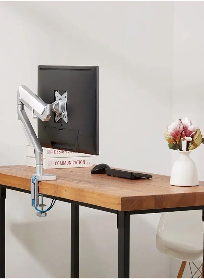 Skill Tech SH100 C013U Single Monitor Gas Spring Aluminum Monitor Arm With USB Port For Most 17"-32" Screens, VESA 100x100, Max Load Capacity 9 Kg  - Image 1