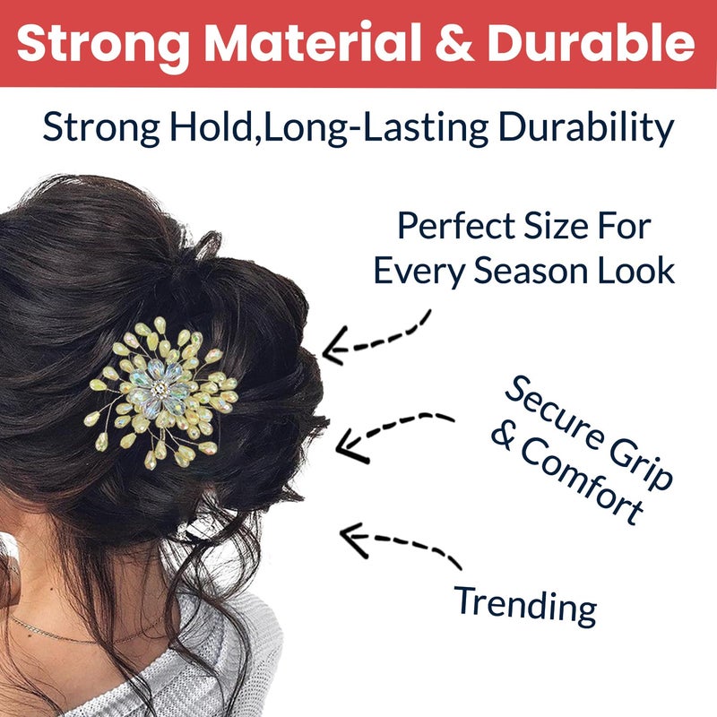 Temperia Hair Accessories For Women & Girls Stylish for Wedding - Artificial Flowers & Pearl Style Juda Bun Accessories - Floral Bridal Brooch & Hair Pins - Hairstyle Decoration Bride Clips (MN13) - Image 3