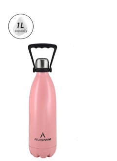 Atlasware Water Bottle with a Capacity of 1000 ml, Stainless Steel Water Bottle that keeps Cold for 82 Hours and Keeps Heat for 34 Hours, Pink  - Image 2
