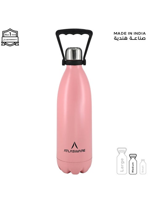 Water Bottle with a Capacity of 1000 ml, Stainless Steel Water Bottle that keeps Cold for 82 Hours and Keeps Heat for 34 Hours, Pink