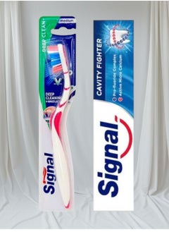 Signal Toothpaste 120ml Protection from cavities and freshening and freshening the mouth from bad odors with a medium soft toothbrush multicolored  - Image 1