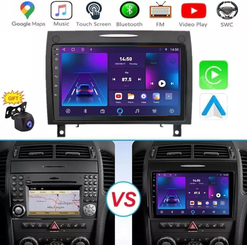 Vierex Android Car Stereo Mercedes SLK280 SLK350 SLK55 R171 2004-2010, Wireless CarPlay, Android Auto, GPS Navigation, BT, DSP, WIFI AHD Camera (4GB RAM 32GB ROM Carplay) - Image 2