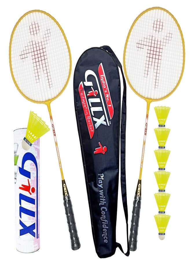 GILLX Badminton Rackets 2 Piece Dx 77 6 Nylon Shuttle Cocks Full Cover - Image 2