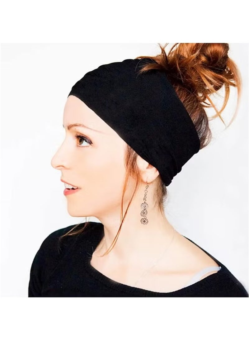 Generic 4Pcs Wide Sport Headbands for Women, Stylish Solid Color Elastic Head Wraps, Boho Thick Hairbands, Large Athletic Yoga Turban Headband Hair Accessories  - Image 2