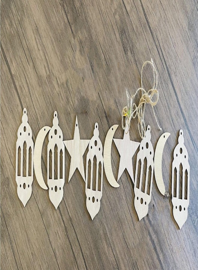 Haoser 9 Pcs DIY Wooden Ramadan Banner Paint Kit - | Moon Star Lantern Craft Set for Kids | Ramadan Mubarak Painting Wood Decor - 3.5 Inch - Image 2