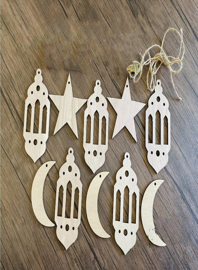 Haoser 9 Pcs DIY Wooden Ramadan Banner Paint Kit - | Moon Star Lantern Craft Set for Kids | Ramadan Mubarak Painting Wood Decor - 3.5 Inch - Image 1