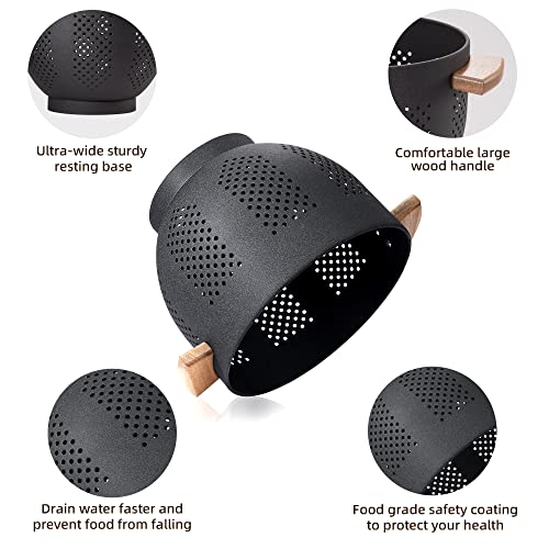 BeFare Metal Colander with Wood Handle and Stable Base, Powder Coated Steel Kitchen Strainer Basket for Draining Pasta, Vegetable and fruit(5.5quart,Matte Black) - Image 3