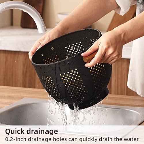 BeFare Metal Colander with Wood Handle and Stable Base, Powder Coated Steel Kitchen Strainer Basket for Draining Pasta, Vegetable and fruit(5.5quart,Matte Black) - Image 4