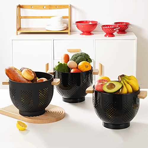 BeFare Metal Colander with Wood Handle and Stable Base, Powder Coated Steel Kitchen Strainer Basket for Draining Pasta, Vegetable and fruit(5.5quart,Matte Black) - Image 5