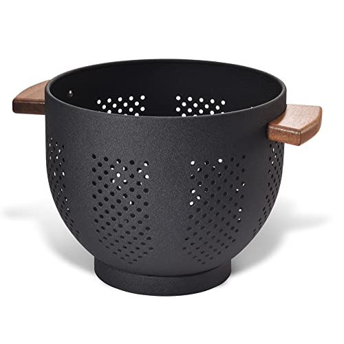 BeFare Metal Colander with Wood Handle and Stable Base, Powder Coated Steel Kitchen Strainer Basket for Draining Pasta, Vegetable and fruit(5.5quart,Matte Black) - Image 1