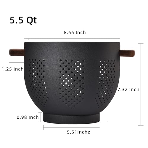 BeFare Metal Colander with Wood Handle and Stable Base, Powder Coated Steel Kitchen Strainer Basket for Draining Pasta, Vegetable and fruit(5.5quart,Matte Black) - Image 2