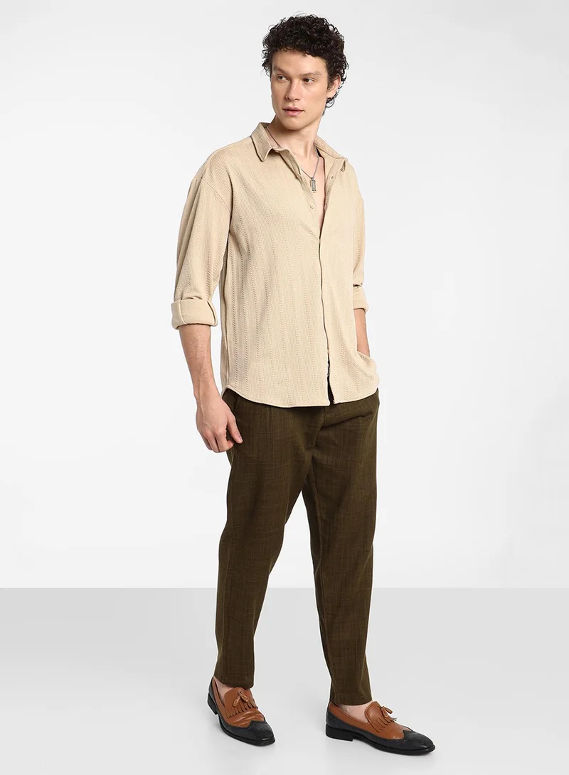 Campus Sutra Men's Light Beige Spear-Textured Shirt