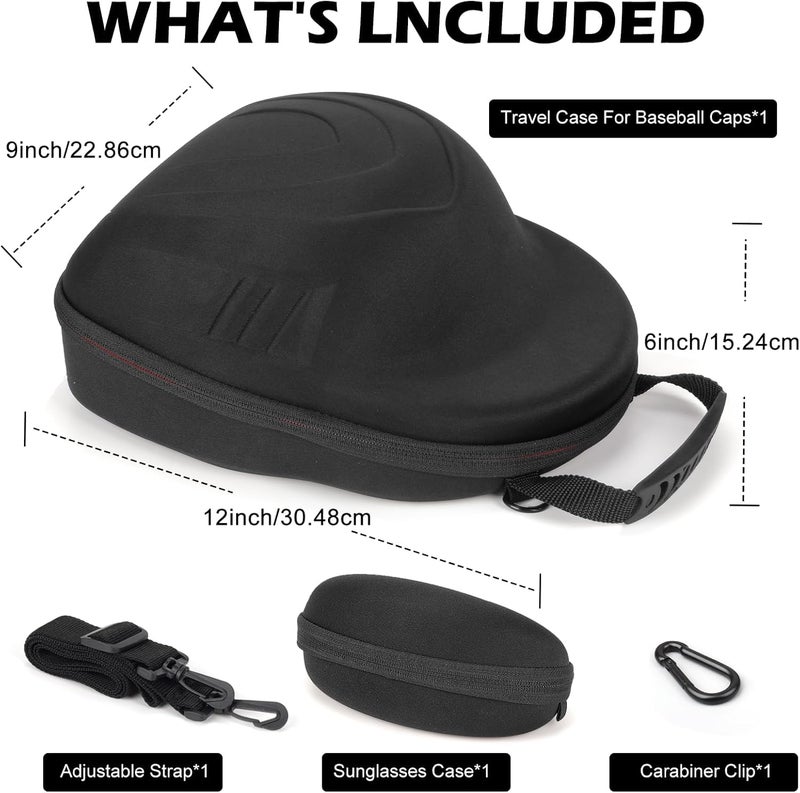 Yewltvep Hard Baseball Hat Case+Sunglass Storage, Hat Carrier Travel Case Hat Storage for 6 Baseball Caps Organizer Protect with Adjustable Shoulder Strap, Perfect for Traveling and Home Storage - Image 3