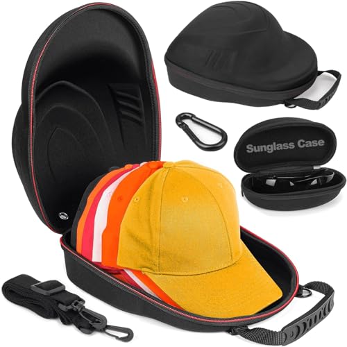 Yewltvep Hard Baseball Hat Case+Sunglass Storage, Hat Carrier Travel Case Hat Storage for 6 Baseball Caps Organizer Protect with Adjustable Shoulder Strap, Perfect for Traveling and Home Storage - Image 1